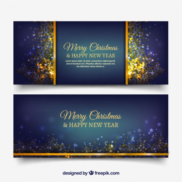 Dark Blue Banners With Golden Confetti